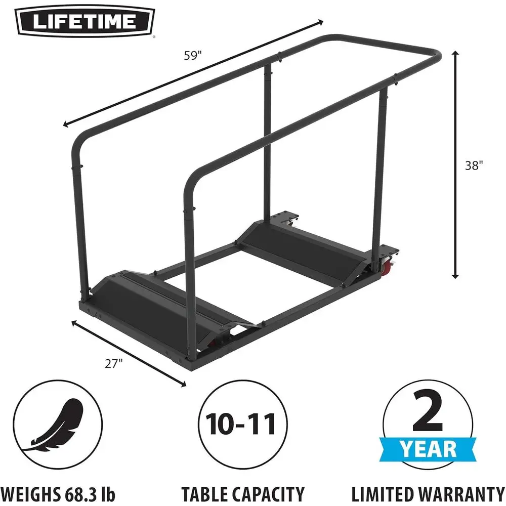 黒色スチール製ローリングテーブルカート、レコール10ラウンドテーブル11台収納可能、耐久性のための粉体塗装