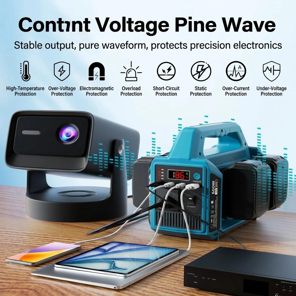 600W 4-Channel Pure Sine Wave Inverter For Makita DeWALT Milwaukee Bosch 18V-20V Lithium Battery 110V-220V Power Converter