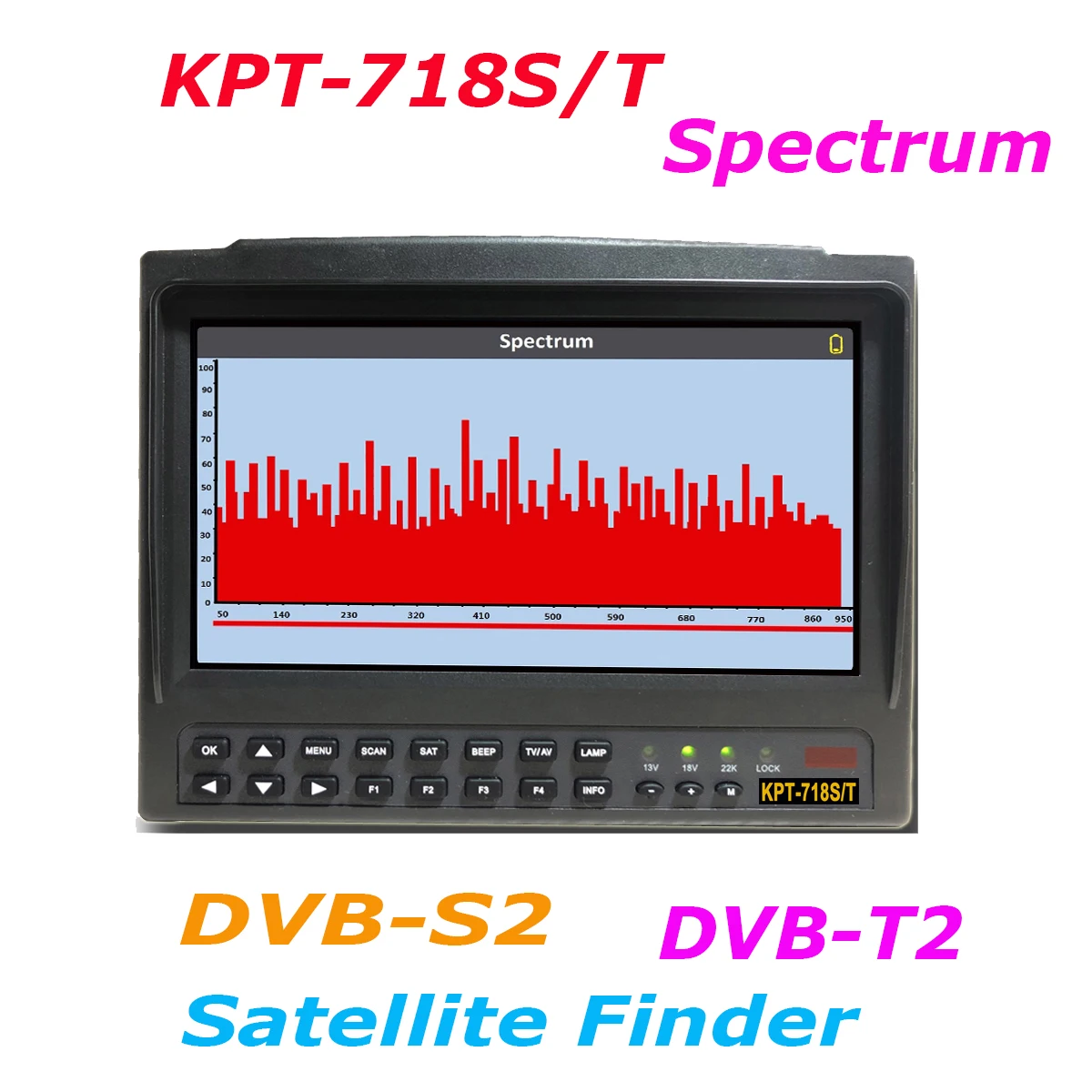 Multifunktionaler HD-Satellitenfinder mit Spektrumanalyse, TV- und HD-Monitor sowie Spektrumanalysefunktion KPT-718ST (H.265) Satelliten-TV-Finder