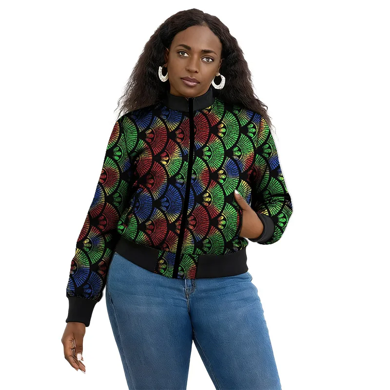 سترة نسائية أفريقية ذات ياقة واقفة سترة أنقرة ملونة مطبوعة بخيط إغلاق معطف منفوخ مبطن خصيصًا #3