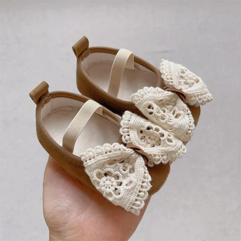

Baby Girls Shoes Autumn Winter Children Lace Bow Princess Shoes Kids Plush Soft Soled Non Slip Infant Toddler Walking Shoes