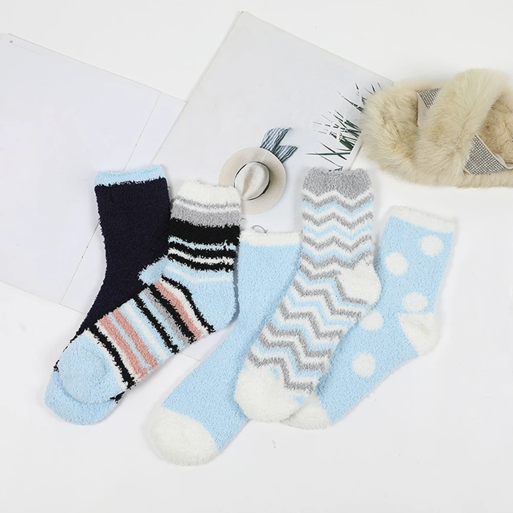 

5 Pairs Thickened Warm Socks Soft Cozy Crew Female Sleeping Non Slip Thermal Winter Stockings Elastic Stylish Leg Sock Moisture