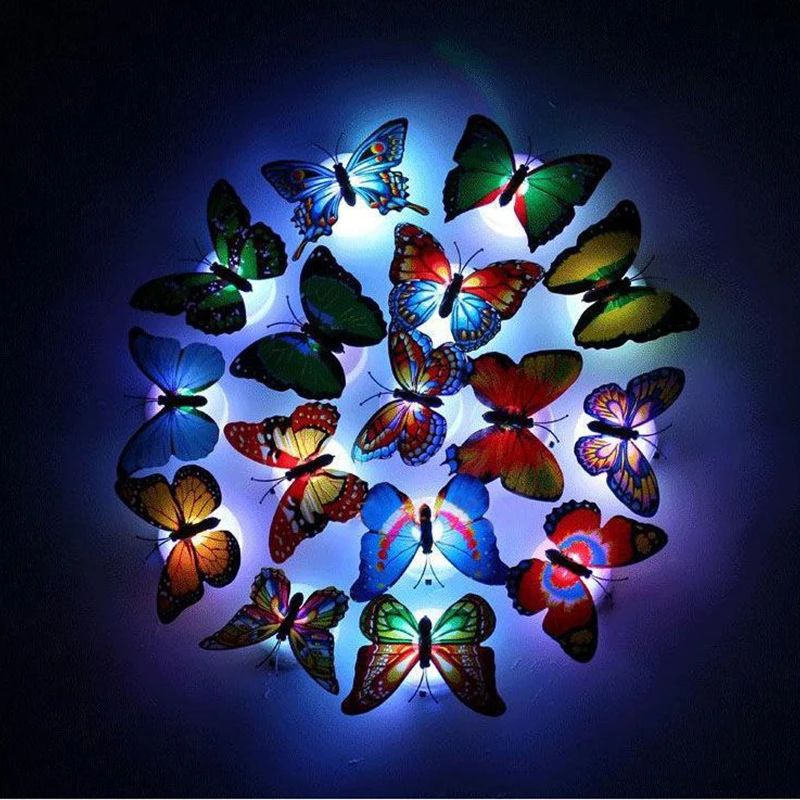 LED Colorful Luminous Butterfly Night Light Can Be Glued 3D Three-dimensional Night Light Luminous Butterfly Wall Paste