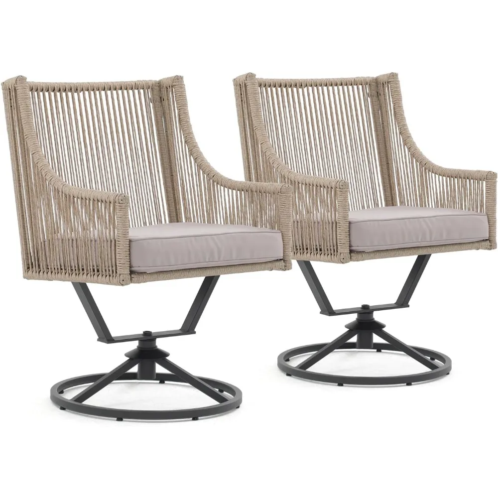 

Swivel Patio Chairs Set of 2, Outdoor Rattan Dining Chairs with Breathable Cushions, Outdoor Swivel Rattan Chair with Iron Fram