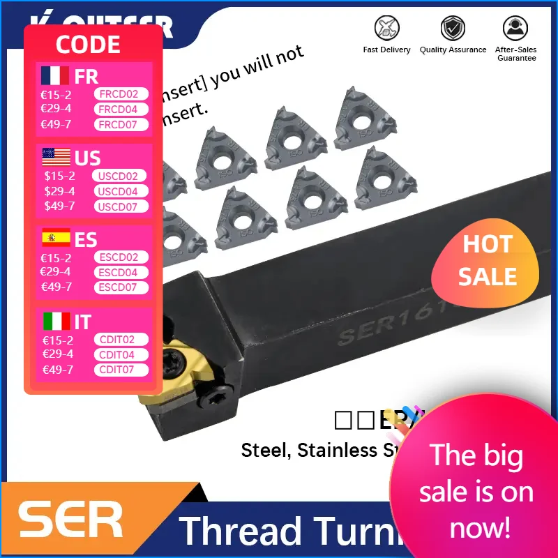

SER1212H16 SER2020K16 SER2525M16 External Thread Turning Tools Lathe Cutter 16ER Carbide inserts CNC Holder