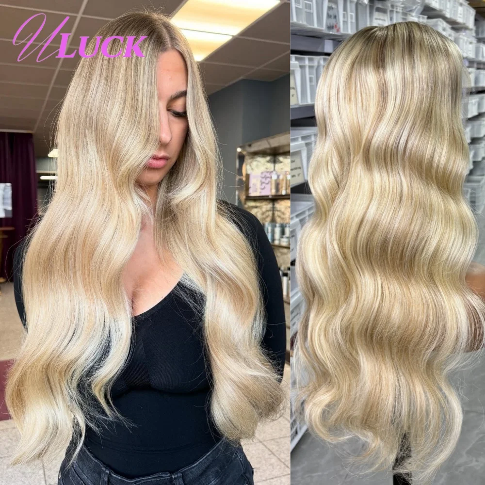 

Uluck Honey Blonde 13x6 Lace Frontal Wigs Body Wave Wig Brazilian Real Human Hair Wigs Pre Plucked Ombre Colored For White Women