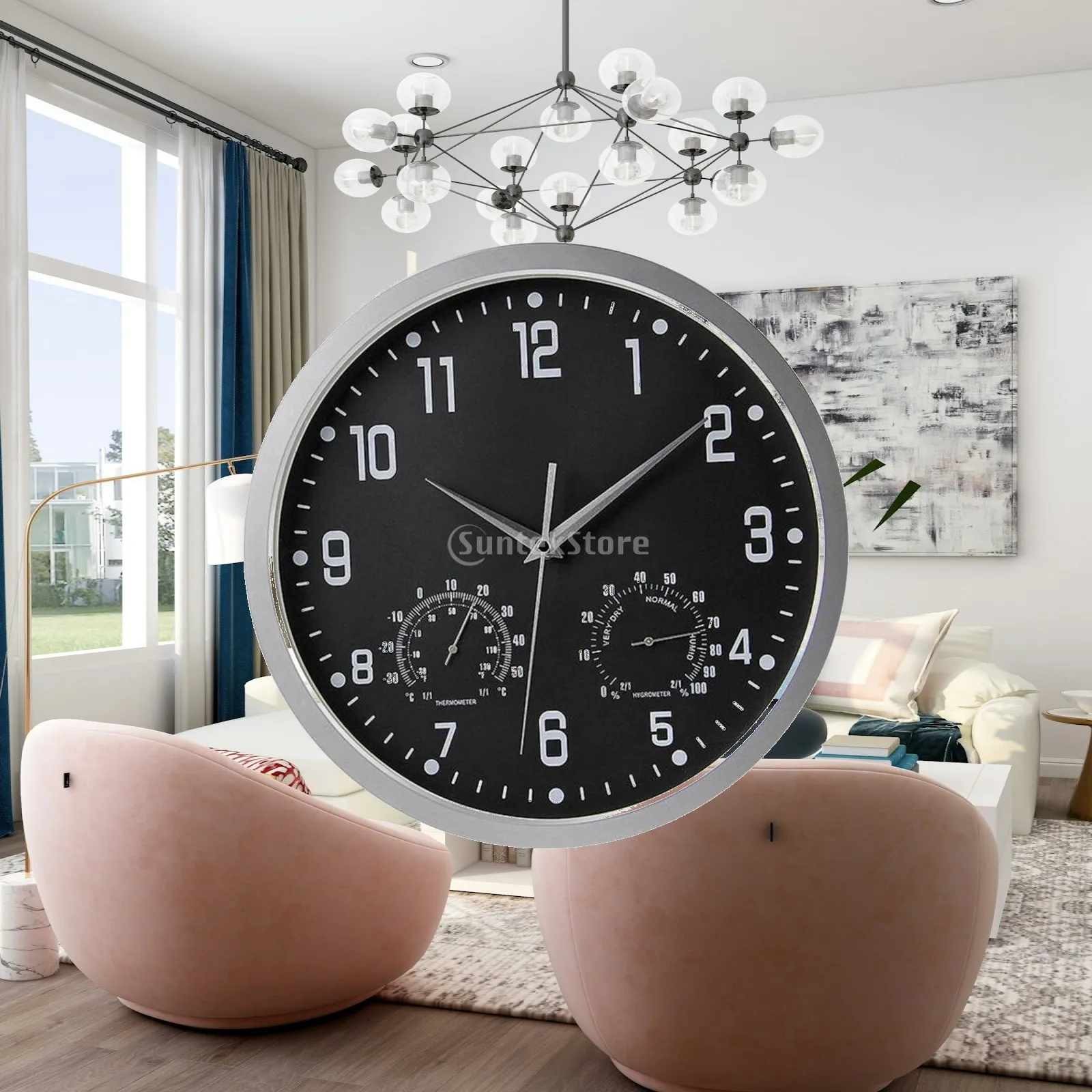Hanging Temperature Wall Clock Plastic Design Wall Clock Silent Movement for Living Room Home Decor