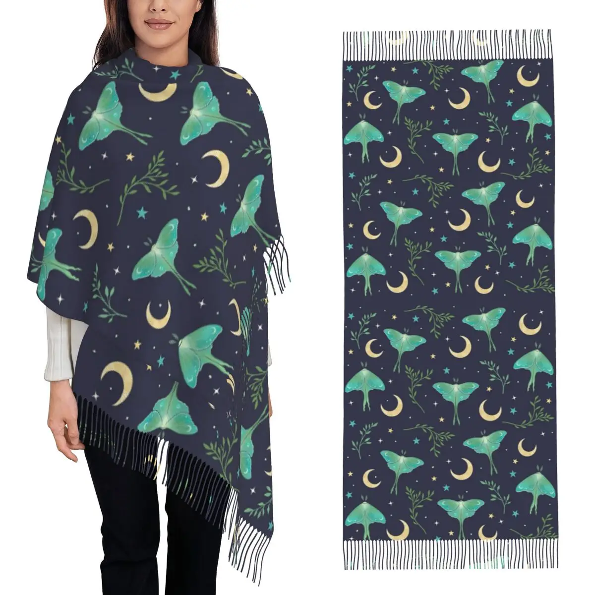 الزيز الباطنية والعثة الساحرة السماوية الشمس القمر نمط وشاح شرابة الأوشحة النساء لينة الدافئة شال ويلتف شال كبير التفاف #1