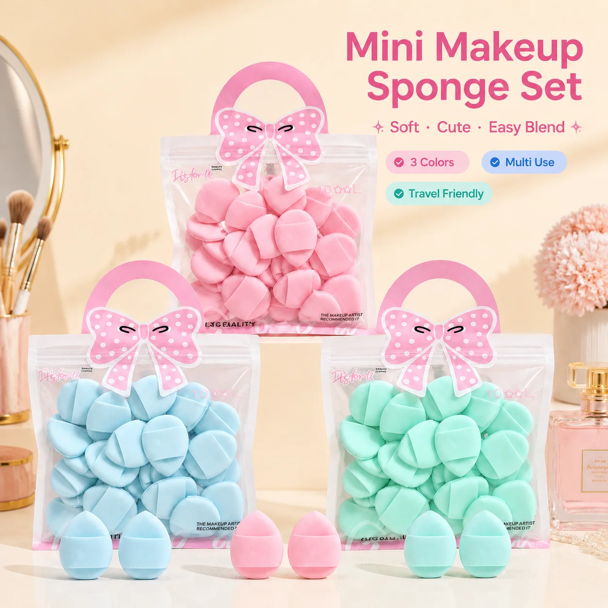 30pcs mini Finger Powder Puff, with Many Fresh Colors to Choose from, Small and precise Decoration of the Eyes and Nose Corner.