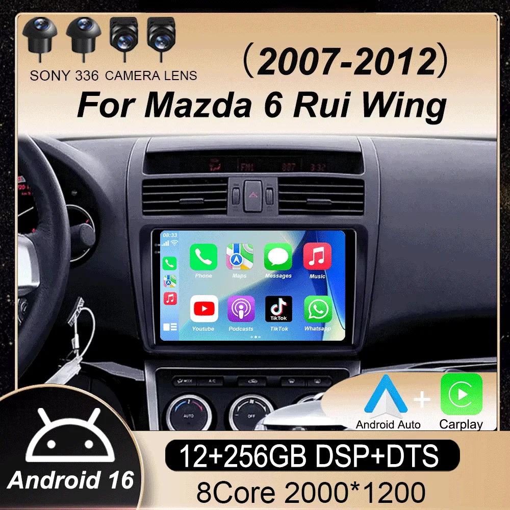 

9" Carplay Android 16 Car Radio Multimedia video Player Navigation GPS For Mazda 6 Rui Wing 2007 - 2012 Head Unit Support BOSE