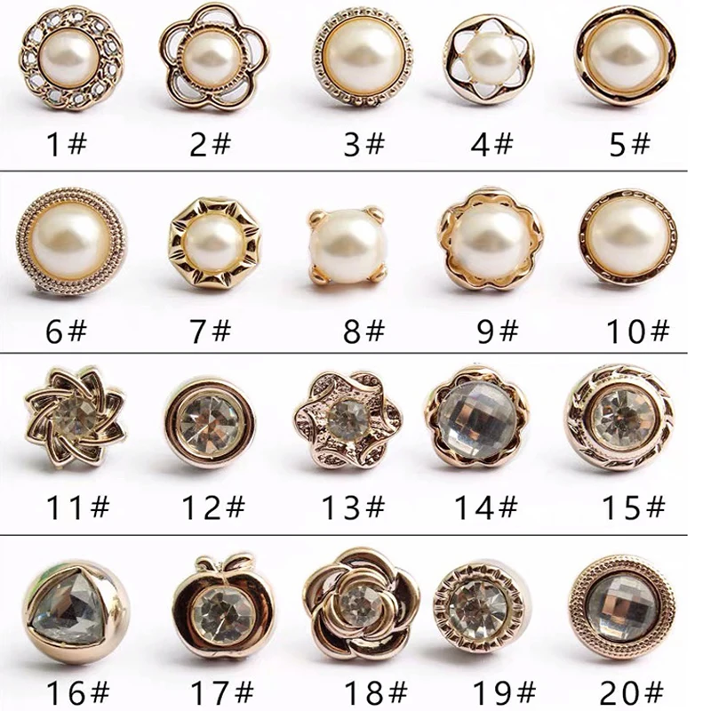 Pearl Rhinestone Button Brooch, 10pcs Set for Sewing