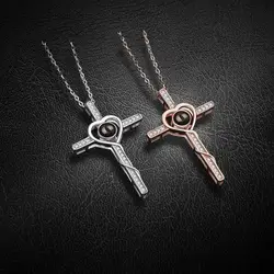 100 Languages I Love You Necklaces Cross Pendant Copper Jewelry 2024 Romantic Holiday Birthday Gift For Girlfriend Mother