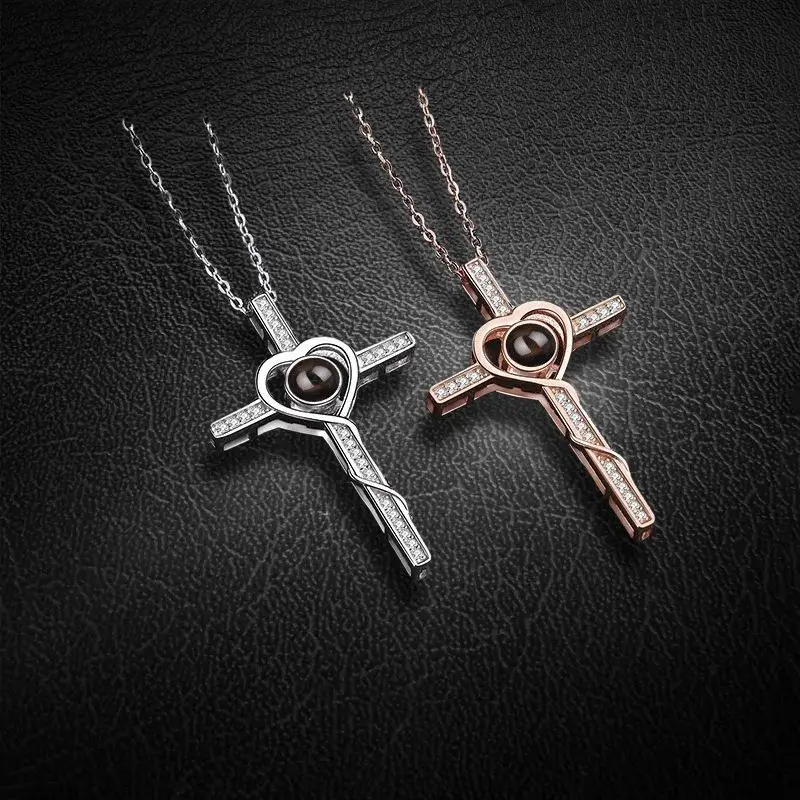 100 Languages ​​I Love You Necklaces Cross Pendant Copper Jewelry 2024 Romantic Holiday Birthday Gift For Girlfriend Mother