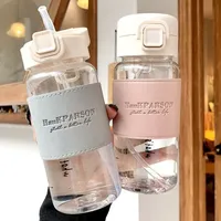 500ml Portable Water Bottle with Straw Creative Cute Leak-proof Plastic Drinking Bottle Milk Coffee Tea Juice Cup Drinkware