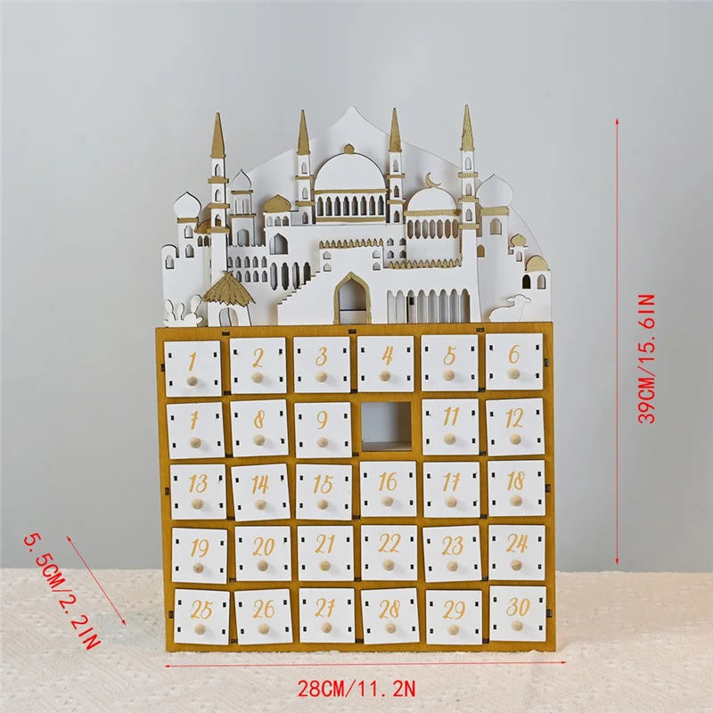 AEF7-LED تقويم العد التنازلي المضيء لعيد رمضان مع 30 درجًا صغيرًا للمسلمين والمهرجانات الإسلامية وديكورات الحفلات