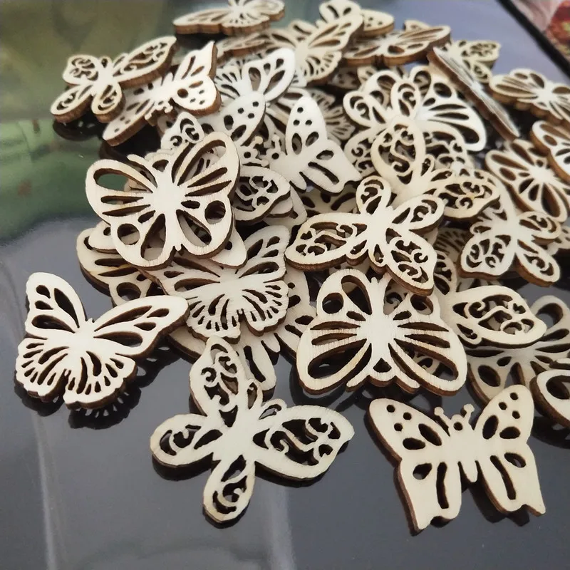 50pcs Laser Cut Wood Butterfly Embellishment Hollow Unfinished Wooden Ornaments Wooden Shape Craft Party Wedding Decoration