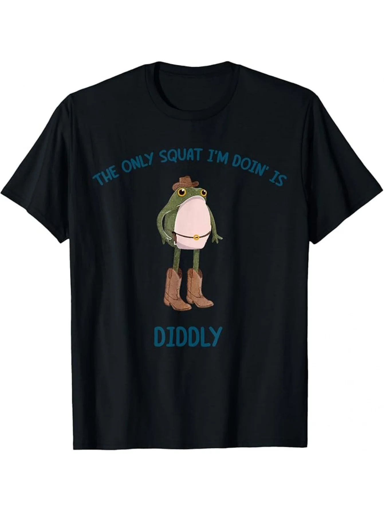 

1pc Men'S Retro Funny The Only Squat I'm Doing Is Diddly Frog Pattern T-shirt-180G Weight 100% Cotton round Neck Short Sleeve Lo