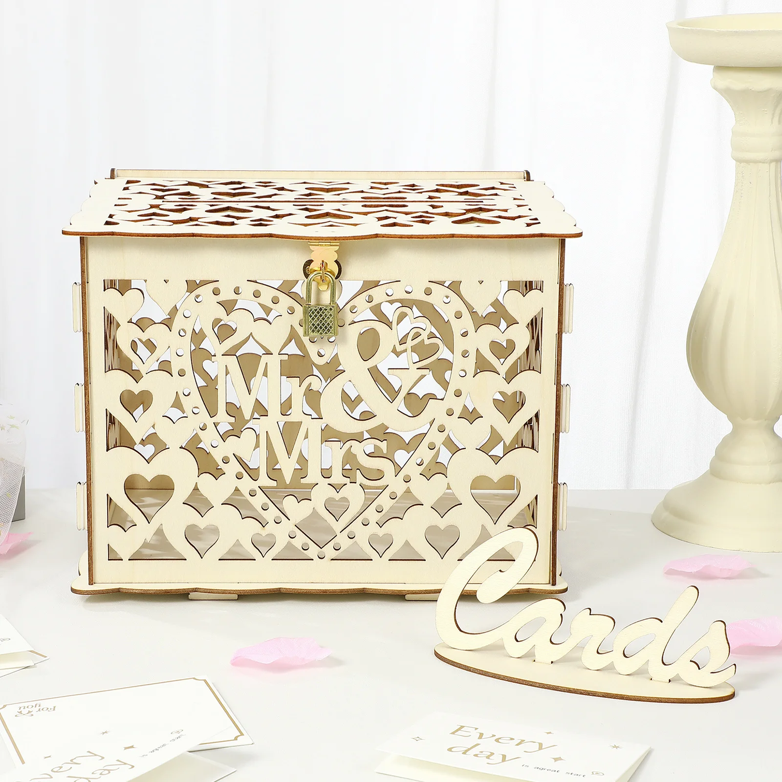 12개 나무 웨딩 박스 (카드, 꽃용), 락 장식이 있는 빈티지 디자인, 수제 DIY 보관함, 신랑 신부 답례품 박스, 웨딩 파티용