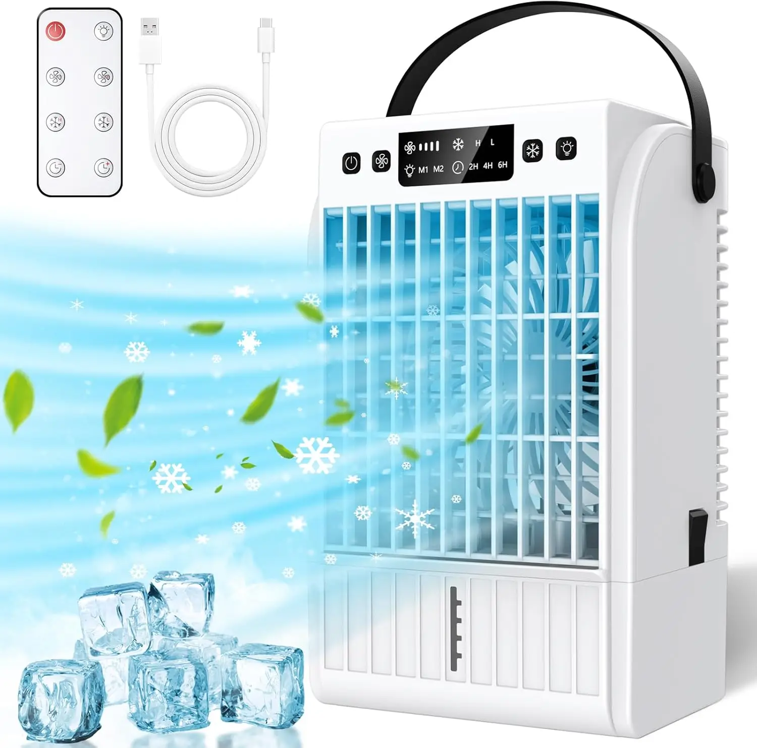 

Air Conditioners, 4 Wind Speeds 1500 ML Quiet AC with Remote, 2 Speeds Humidifier & 2-6H Timer Evaporative Air Cooler, 7 Co