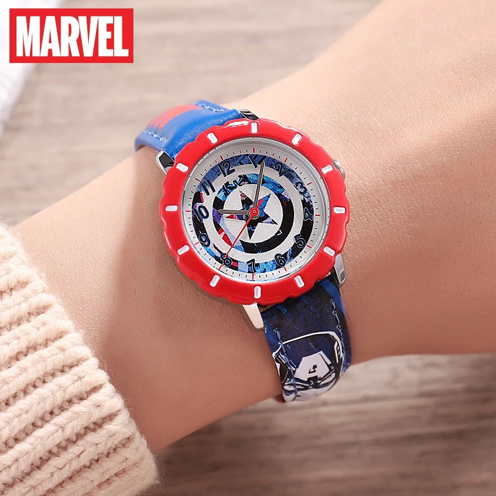 Marvel Captain America Spiderman perisai jam tangan kuarsa pria anak laki-laki Disney jam Relogio Masculino hadiah dengan kotak