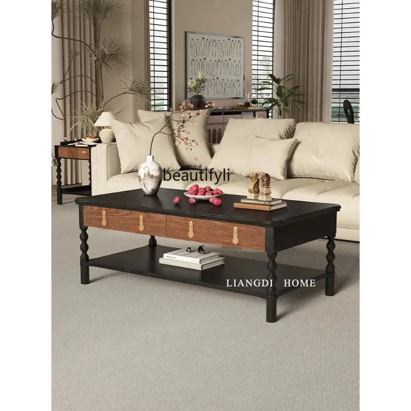 F109 American solid wood coffee table TV cabinet combination log living room sofa storage table tea table
