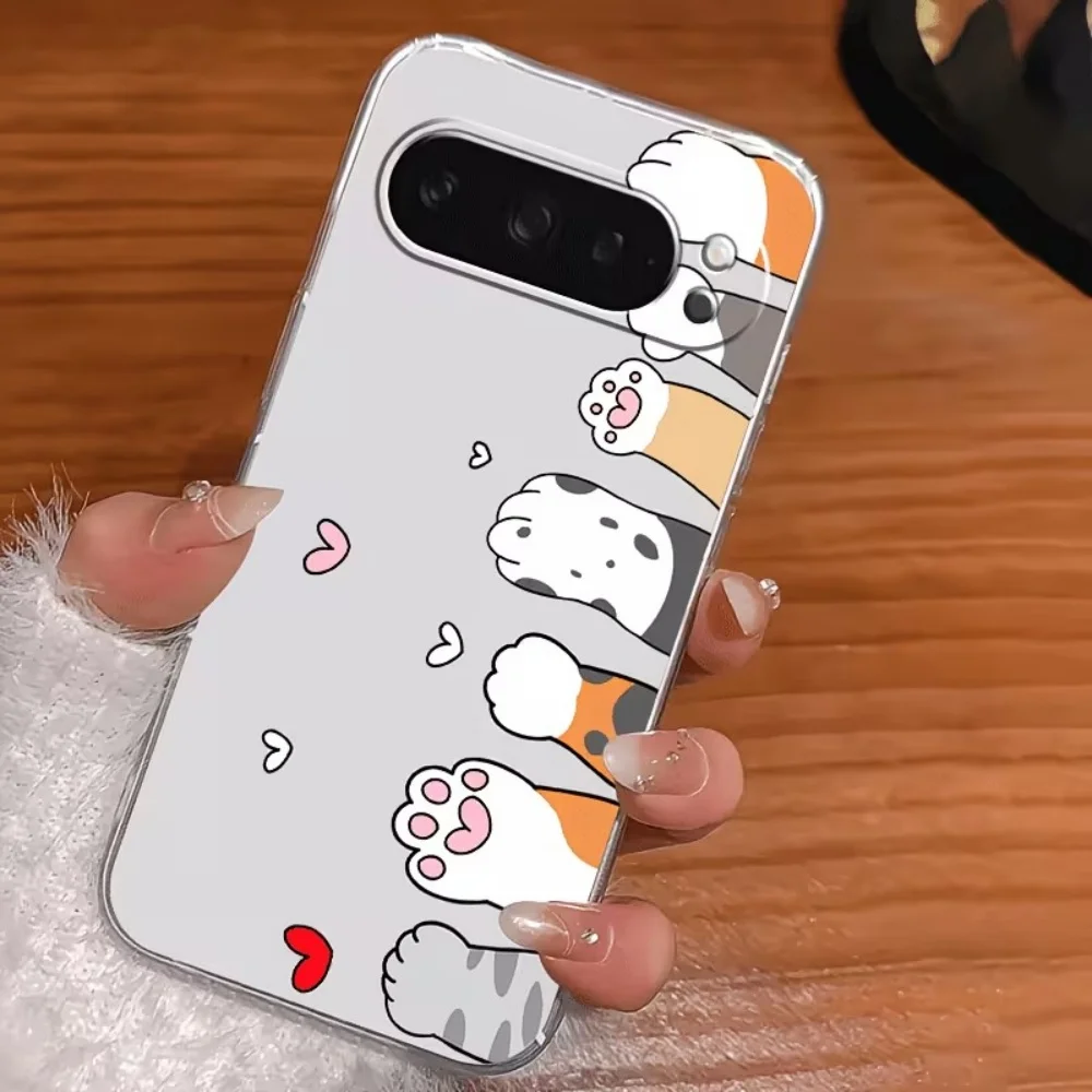 Cartoon Cat Paw Print Crystal Clear Silicone Phone Case For Google Pixel 10 9 8 7 6 Pro XL 9a 8a 7a 6a Shock-Absorbing Cover view 3
