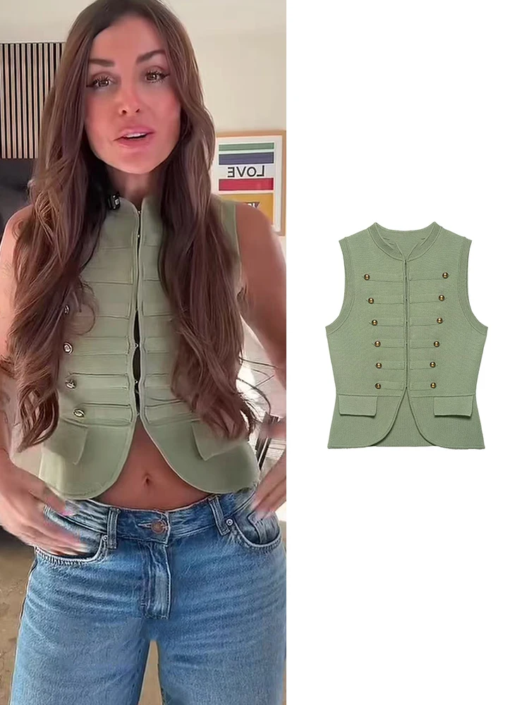 TFMLN 2026 Ärmellose Weste für Damen Büro-Knopfdekoration Weste Streetwear Frühling Sommer Mode Schlanke Damen Tanktop