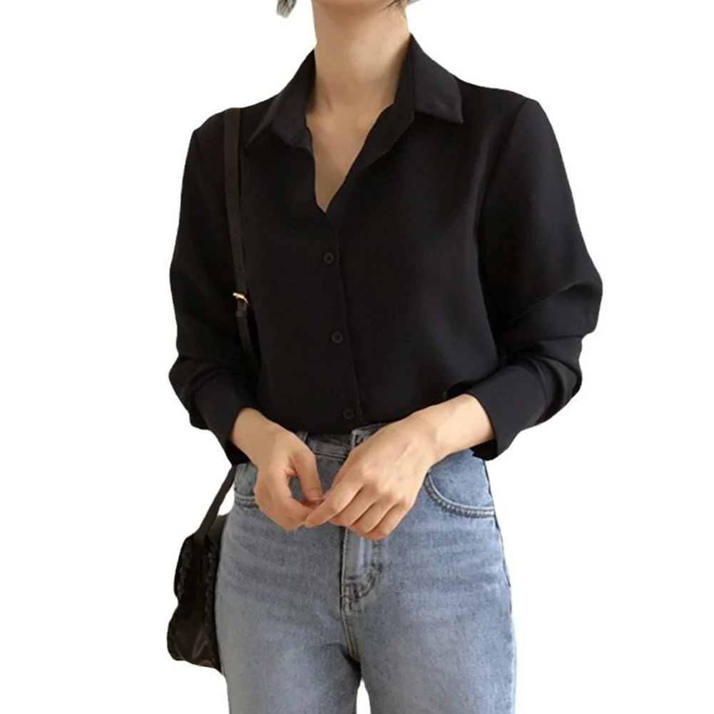 

Polyester Casual Shirt Black Long Sleeve Casual Top Slight Stretch Fabric Suitable For Spring Brand New Condition