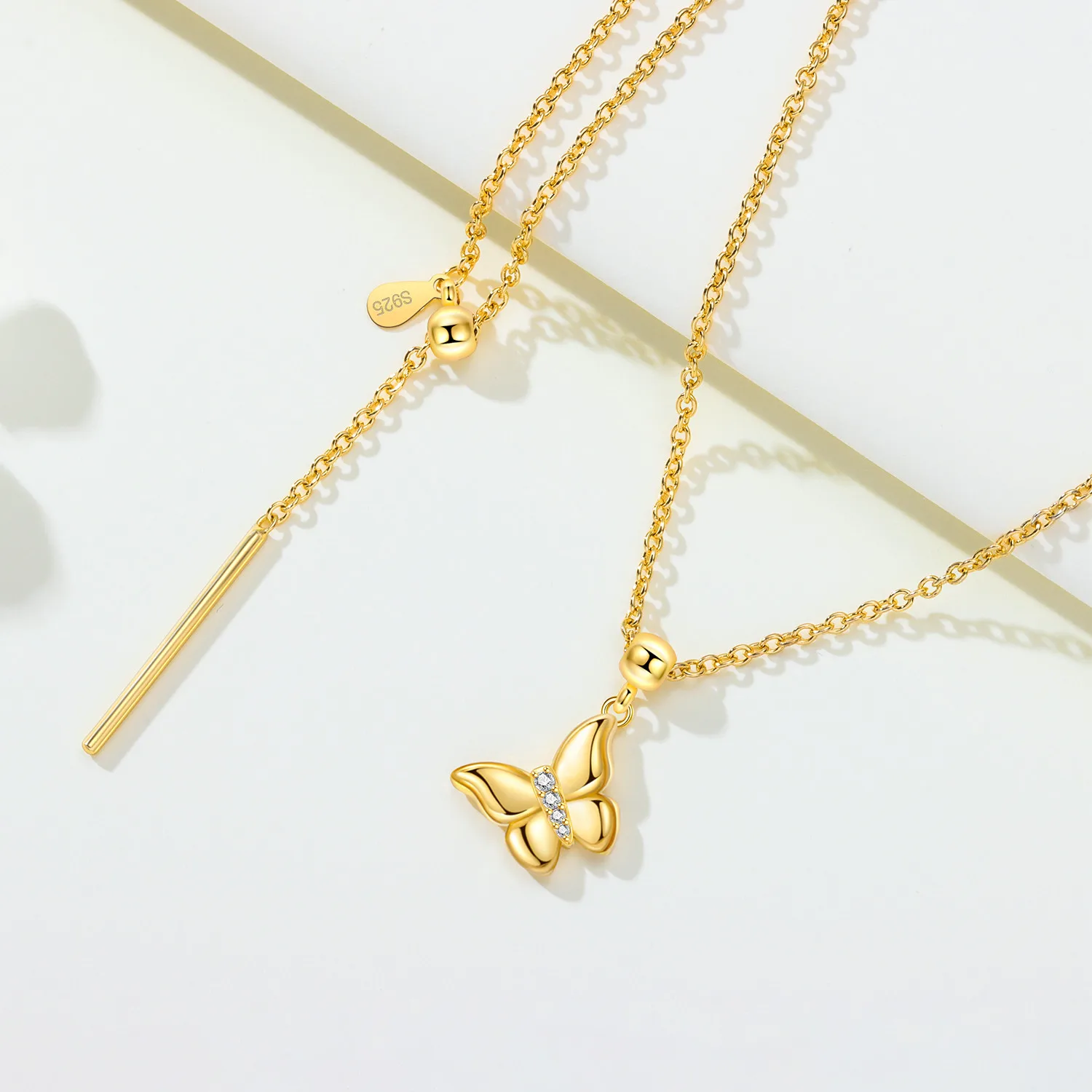 PANPOKI 925 Sterling Silver Adjustable Golden Butterfly Insect Pendant Necklace for Women Birthday Gifts Fashion Fine Jewelry