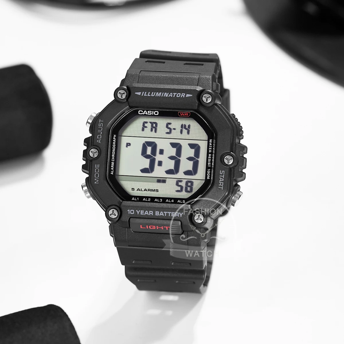 ساعة كاسيو الرياضية للرجال متعددة الاستخدامات، شاشة ديجيتال، حزام مقاوم للماء، AE-1600H-