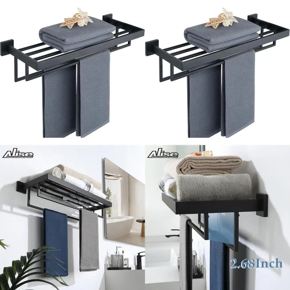 

24 Wall-Mounted Double Bar Towel Rack, Matte Black, Heavy Duty Stainless Steel Towel Shelf