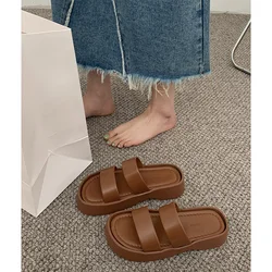 Brown Flat Slippers Platform Women Wear 2023 New Style Home Thick Sole Sandals In Summer Platform Sandals Women Beach Slides