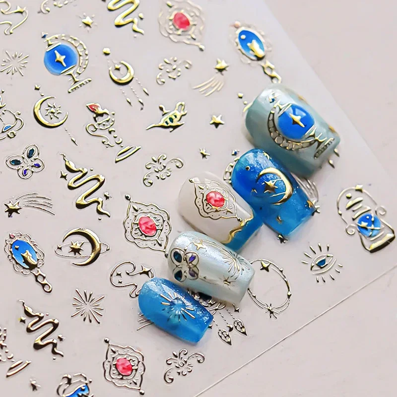 

Mythical Totem Snake Star Moon Teapot Magic Eye Flower Hot Stamping Cat Retro Gemstone Bohemia Nail Art Stickers Manicure Decal