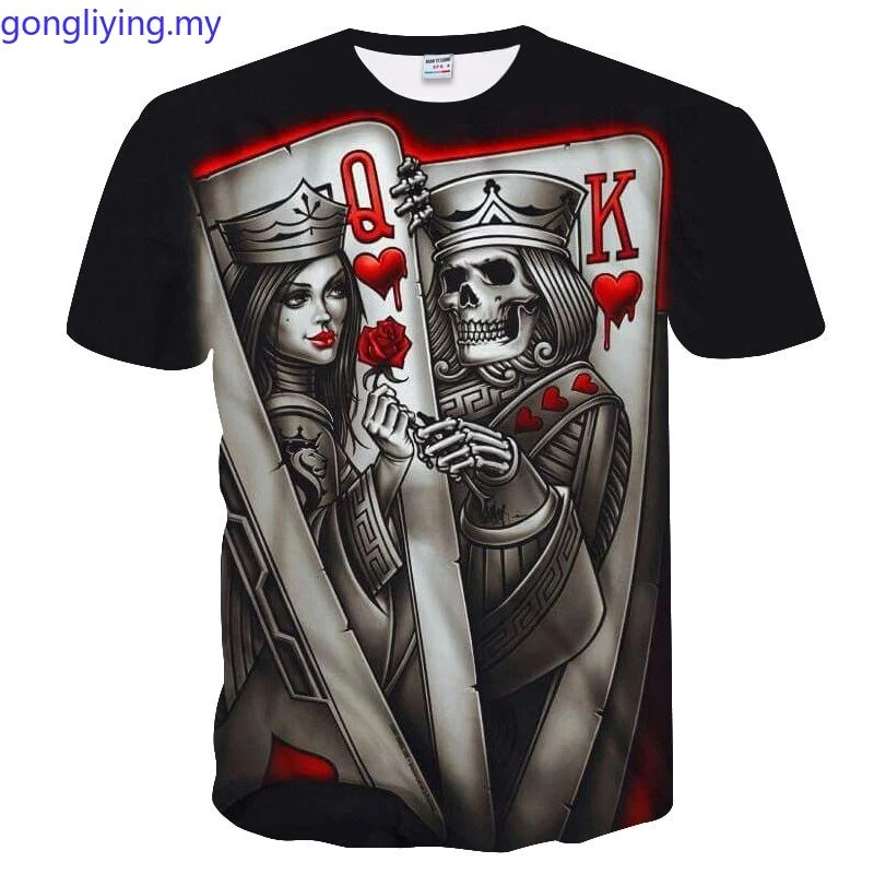 New Casual Skull Poker Printed 3D T-Shirt Men Short Sleeve Tee Shirt Homme Black Design Tee Tops Male Summer Tops Drop Ship