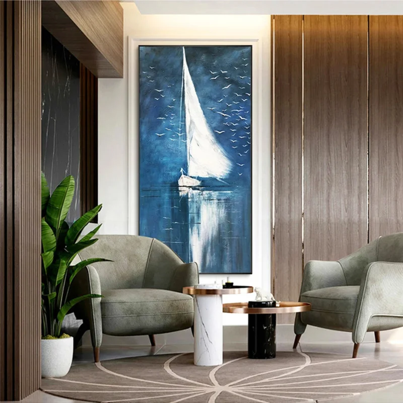 Hand Painted Oil Painting Office Corridor Decorative Painting Sailboat Decoration Pictures On The Wall Paintings For Living Room