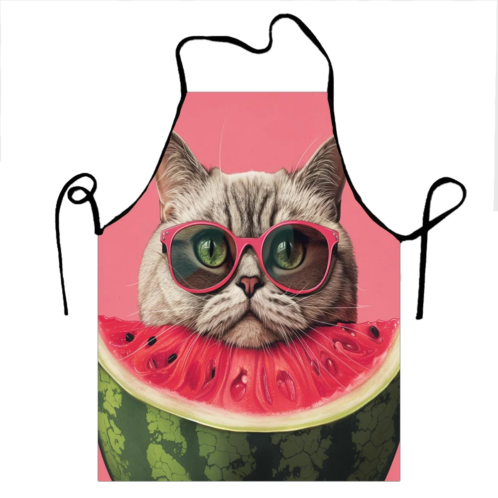 1 Stück Oxford-Stoffschürze mit Wassermelonen-Katzen-Motiv, bunt bedruckte Schürze im Cartoon-Stil, Taillenschürze, 50 x 70 cm