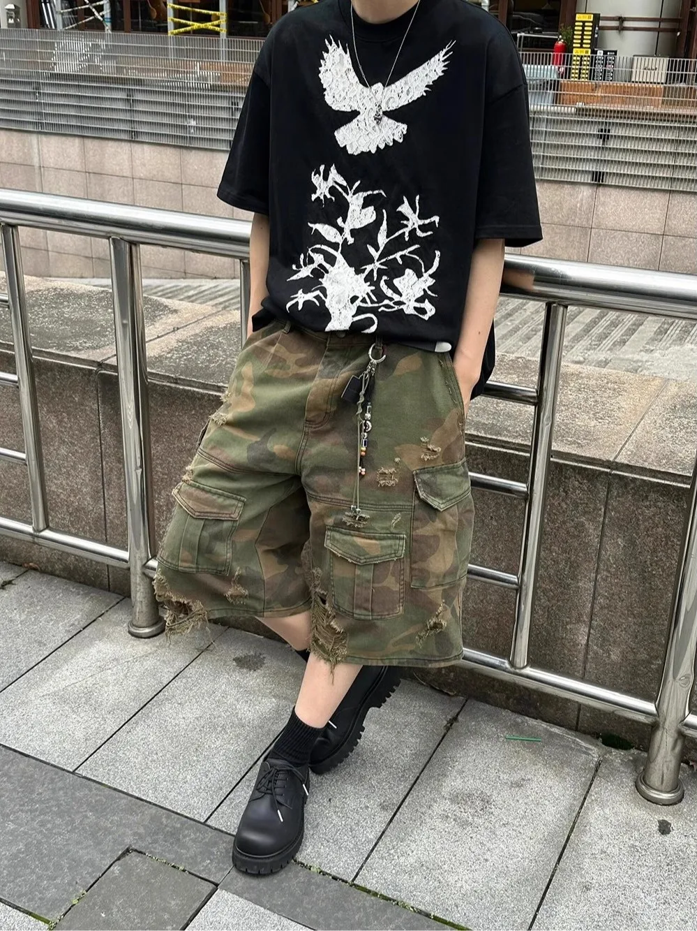 

American Street Sle Worn ort Pants Men's Summer High Street Heavy Du Loose Wide Leg Casual Seven-Foot Cargo orts