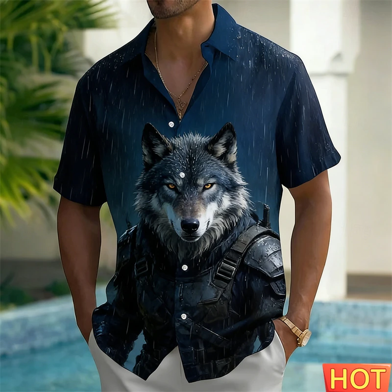 

Fashion Wolf Pattern Men's Hawaiian Shirt 3D Print Casual Short Sleeve Button Down 2026 New Summer Shirt Harajuku Unisex Blouse