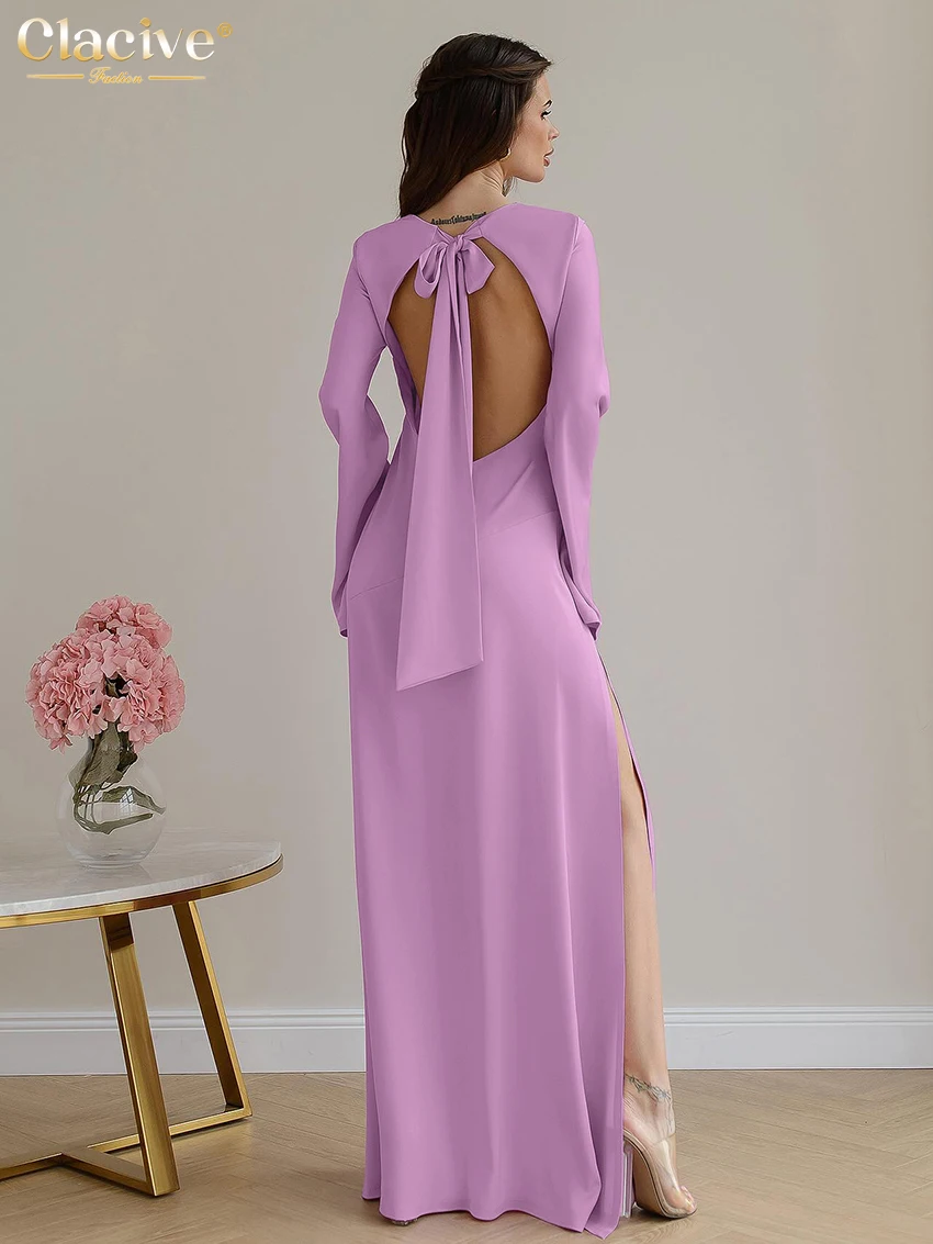 Clacive moda solta vestido feminino preto 2025 casual o-pescoço manga longa tornozelo comprimento vestidos elegante clássico fenda vestido feminino