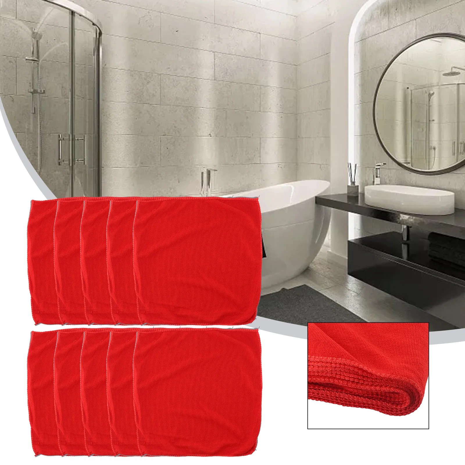 10 X Microfiber Cleaning Cloth Strong Water Absorbent Lint Free Red Wash Towels For Kitchen Bathroom Home Clean Accessories