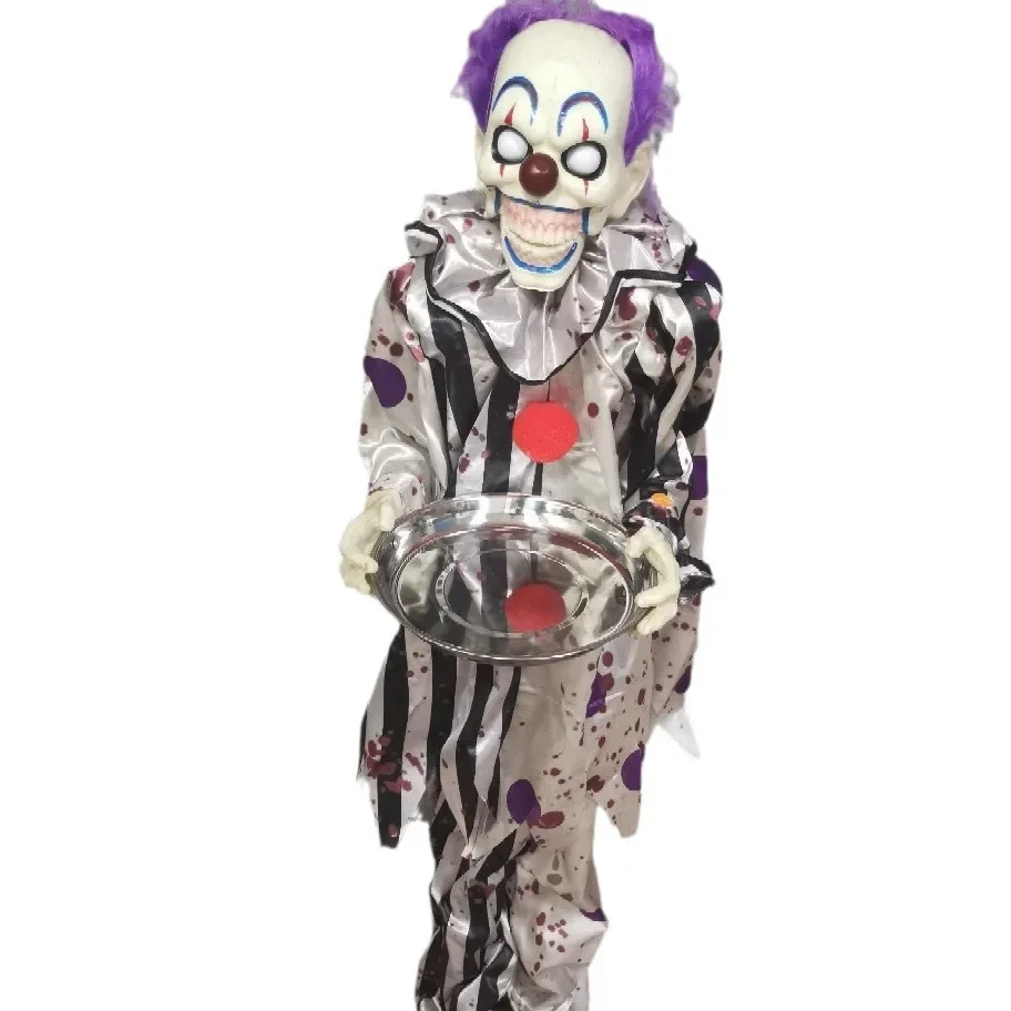 

Halloween new standing clown electric ghost luminous voice talking haunted house decoration scene decoration ornaments