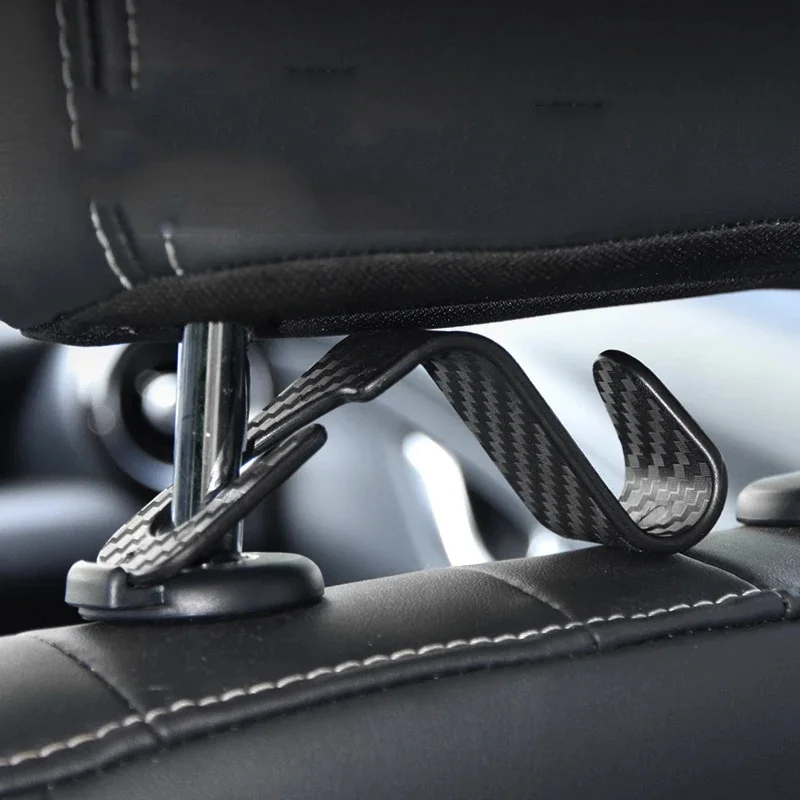 4Pcs Carbon Fiber Hooks Car Seat Headrest Hook Car Back Seat Storage Rack Hanger Handbag Clothes Holder Car Interior Accessories