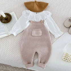 2024 New Autumn Infant Baby Girls Clothing Set Long Sleeved Cotton T-shirt+Sleeveless Knitted Jumpsuit Toddler Baby Clothes Suit