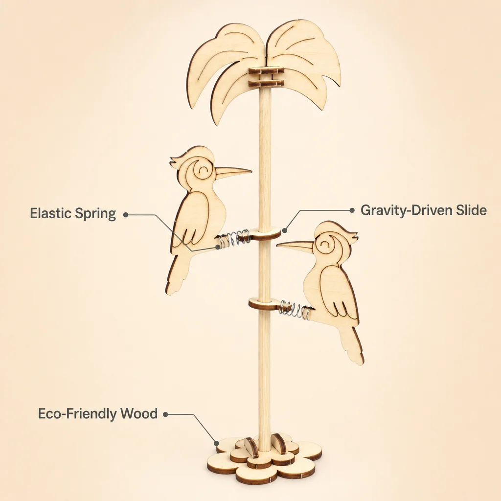 DIY Wooden Woodpecker Model STEM Science Experiment Kits for Kids Physics Learning Educational Toy School Teaching Aids Kit Set