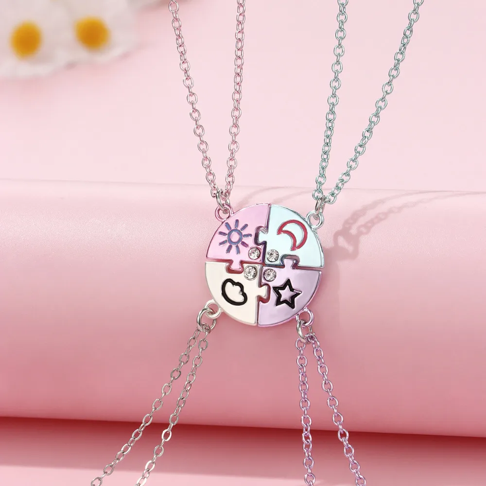 4Pcs/set Colour Stitching Stars Moon Sun Clouds Best Friend Necklace BFF Friendship Jewelry Gifts for Girls