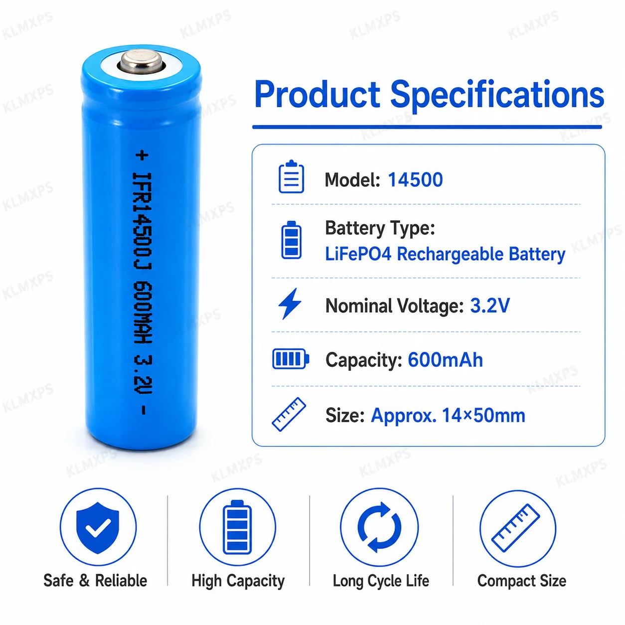 14500 LiFePO4 Battery Charger Kit, 2Pcs 3.2V 600mAh Rechargeable Batteries with USB Smart Charger for Solar Lights, Flashlight