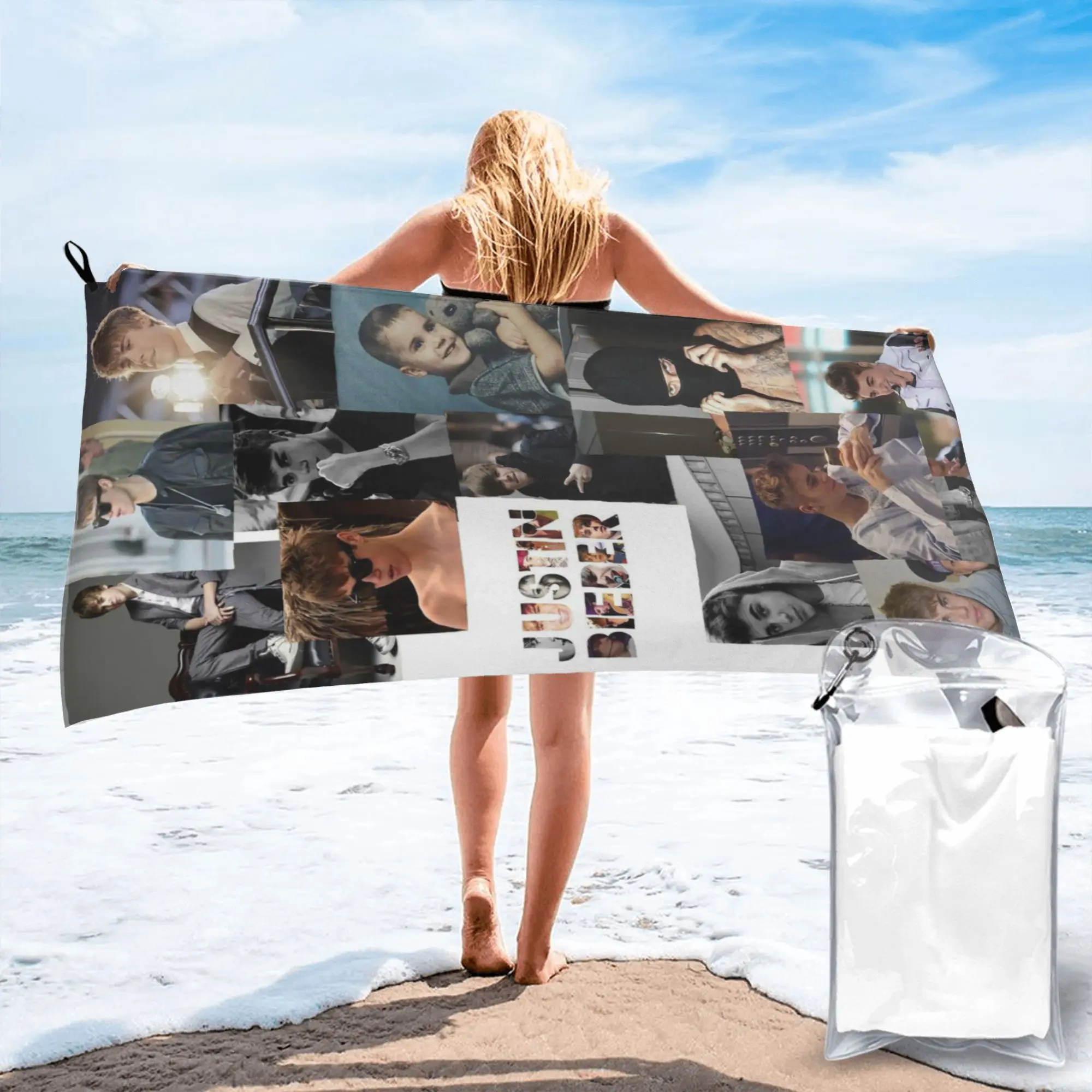 

Justin Bieber collages Beach Towel Soft Microfiber Quick Dry Absorbent Quick Towels For Mountain Climbing
