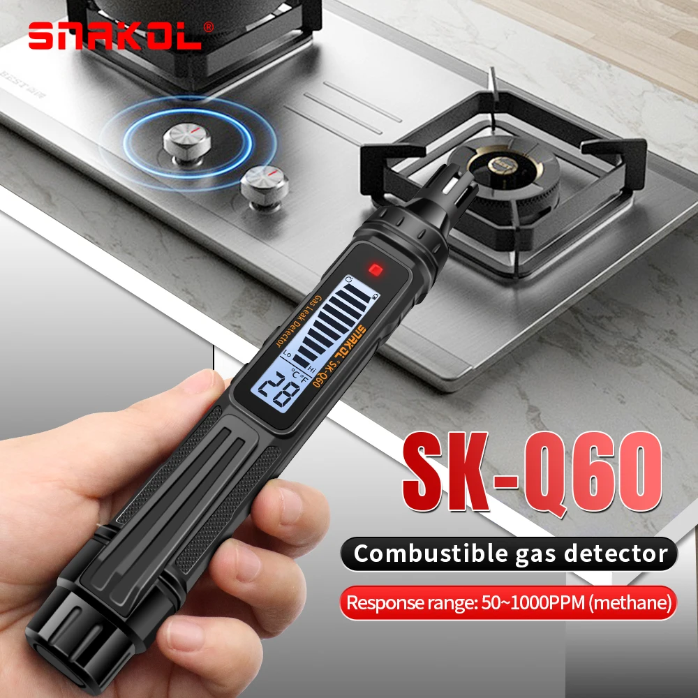 Snakol Gas Leak Detector Combustible Natural Co2 Flammable Alcohol LPG Methane Analyzer Rechargeable Buzzer Alarm PPM LEL Tester