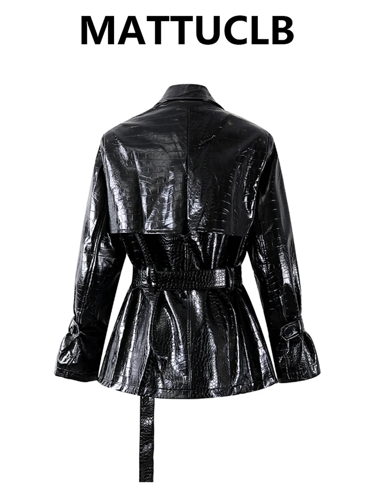 Giacca in ecopelle Harajuku da donna autunno inverno Cappotto lungo di design Dark Academia stile punk gotico Harajuku modello coccodrillo