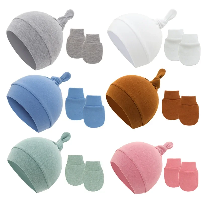 3pcs/Lot Solid Caps for Children Kids' Hat for New Born Baby Hat Birth Hat Baby Beanie Toddler Hat Glove Set Newborn Accessories